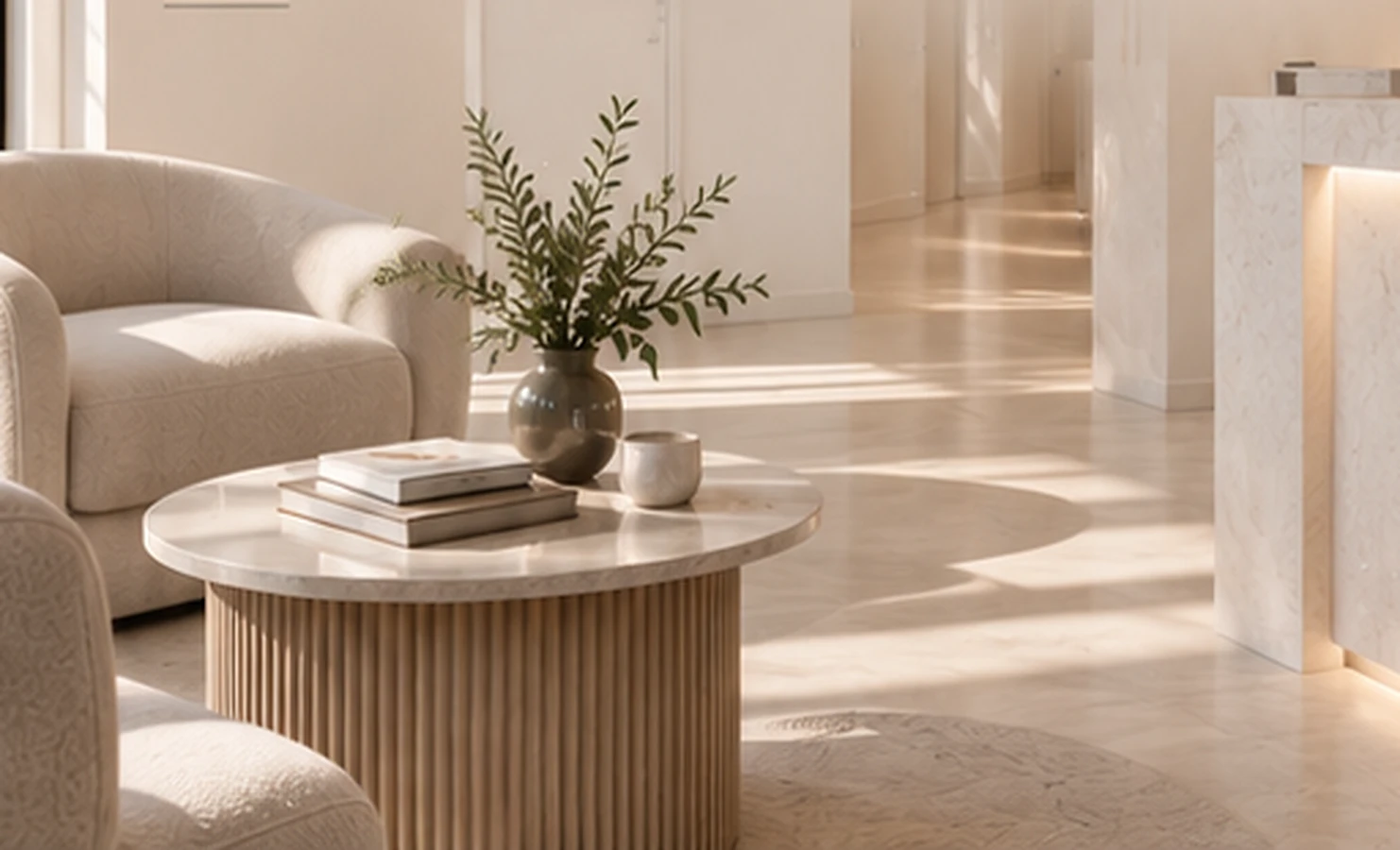 Clínica ProSkin — espacio de espera cálido y acogedor